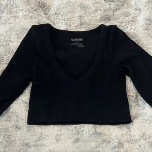 Garage Black Ribbed V-Neck Crop Top